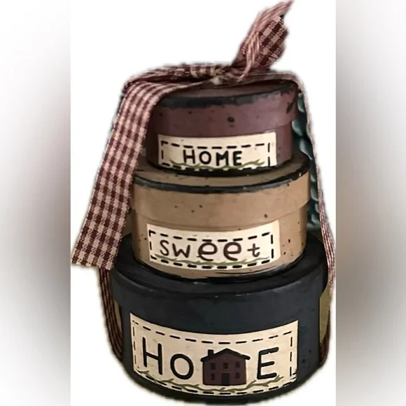 Primitive Colonial Folk Stacked Boxes Holiday Christmas Ornament Home Sweet Home - Picture 1 of 3